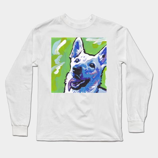 white German Shepherd Dog Bright colorful pop dog art Long Sleeve T-Shirt by bentnotbroken11